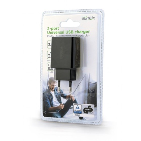 Univerzalni punjač 2.1A 2x USB Gembird crni, EG-U2C2A-03-BK