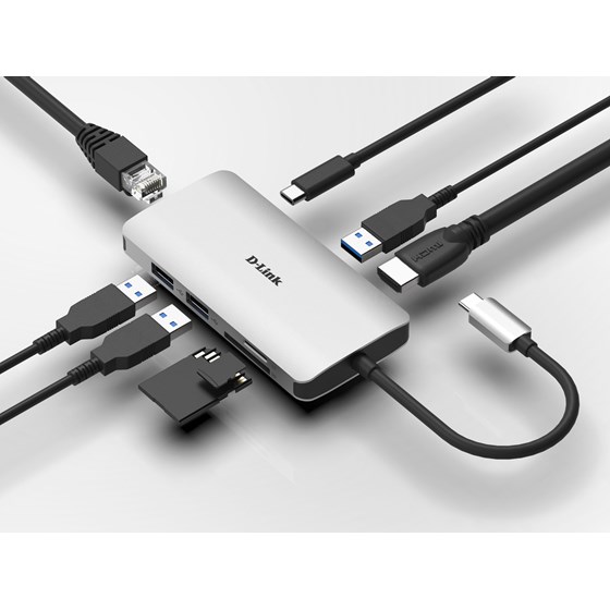 USB Hub D-Link 8-in-1 USB-C HDMI Ethernet Card Reader P/N: DUB-M810