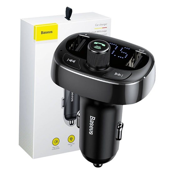 Bluetooth FM Transmiter + auto punjač Baseus T-Typed S-09 crni, 2x USB A, CCMT000301