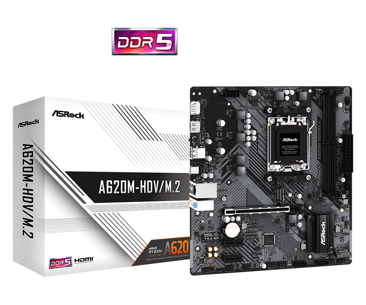 Matična ploča ASRock A620M-HDV/M.2, AMD A620, Socket AM5, mATX, DDR5