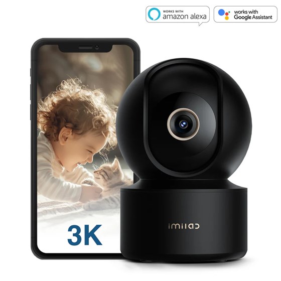Imilab C22 Smart WiFi 6 sigurnosna kamera, unutarnja, 3K, 5MP, Color Night Vision, IR, Mi Home/Xiaomi, Alexa & Google Assistant, crna (bez adaptera)