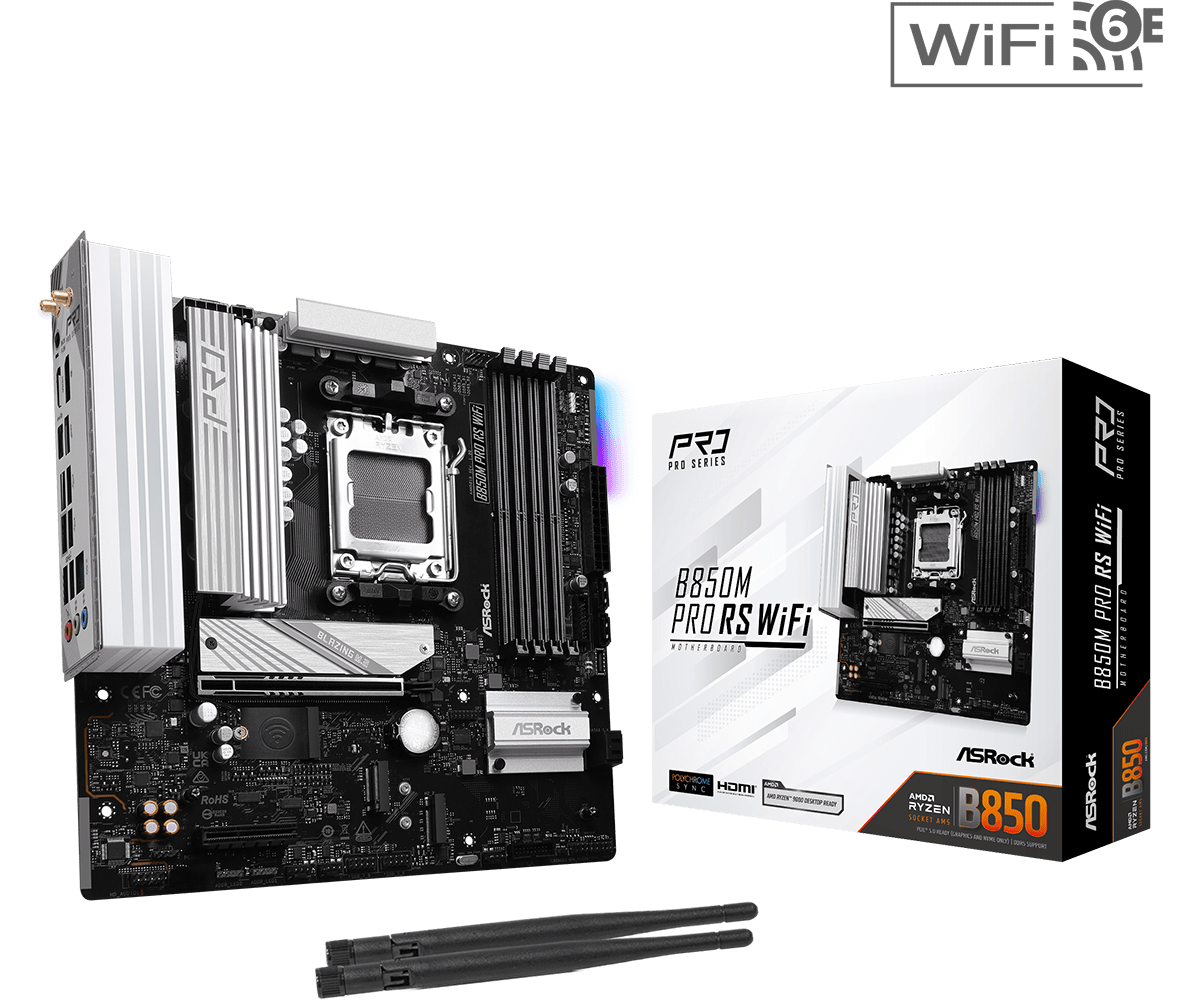 Matična ploča ASRock B850M PRO RS WIFI, AMD B850, Socket AM5, mATX, DDR5