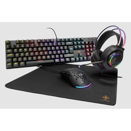 Gaming Combo Set DELTACO GAMING 4-in-1 RGB gaming kit, headset, keyboard, mouse and mousepad, RGB/black