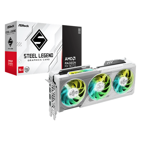 Grafička kartica ASRock, AMD Radeon RX 9070 Steel Legend OC, 16GB GDDR6, 1x HDMI, 3x DisplayPort 