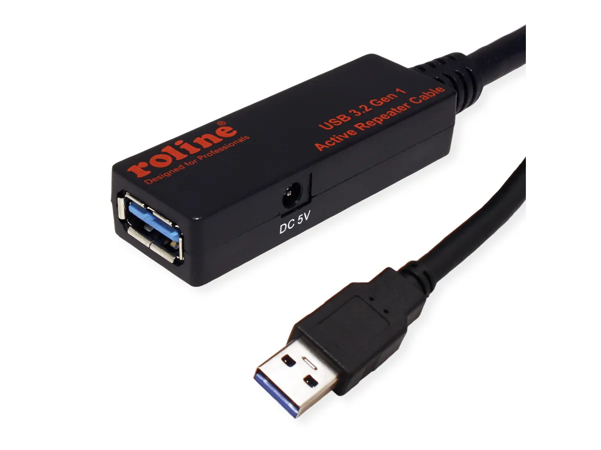 Roline USB3.2 Gen1 aktivni produžni kabel sa ponavljačem, 20m, crni