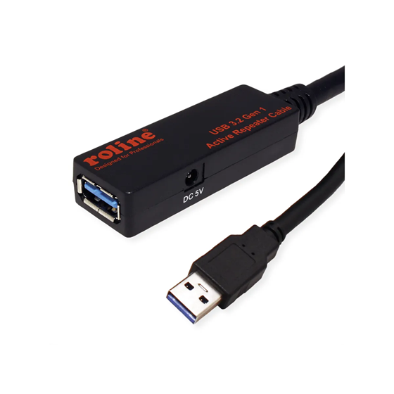 Roline USB3.2 Gen1 aktivni produžni kabel sa ponavljačem, 20m, crni