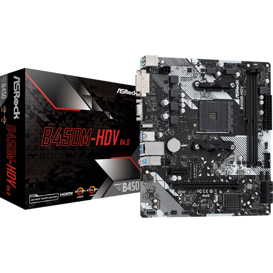 Matična ploča ASRock, B450M-HDV R4.0, AMD B450, Socket AM4, mATX, DDR4