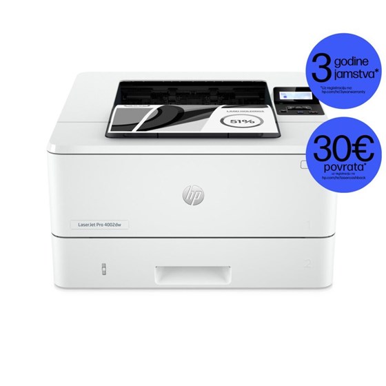 Pisač, HP LaserJet Pro 4002dw, 1200x1200dpi, brzina: 40str/min, USB 2.0 LAN Wi-Fi, 2Z606F
