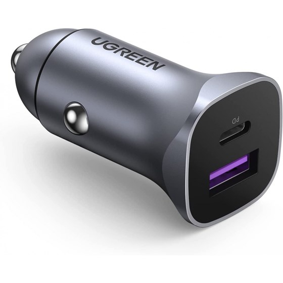 Ugreen Auto punjač 30W, USB-C+USB-A, PD3.0/QC3.0, sivi