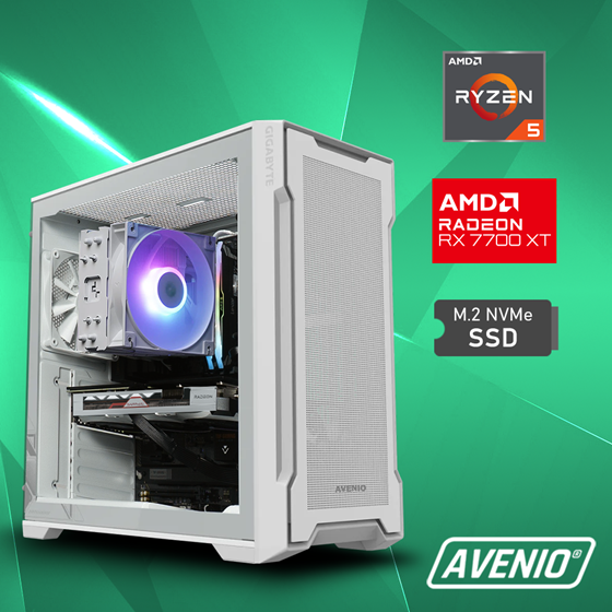 Avenio Vector White AMD Ryzen 5 8400F 4.70GHz 16GB 512GB NVMe SSD W11P AMD Radeon RX 7700 XT 12GB P/N: 02243084
