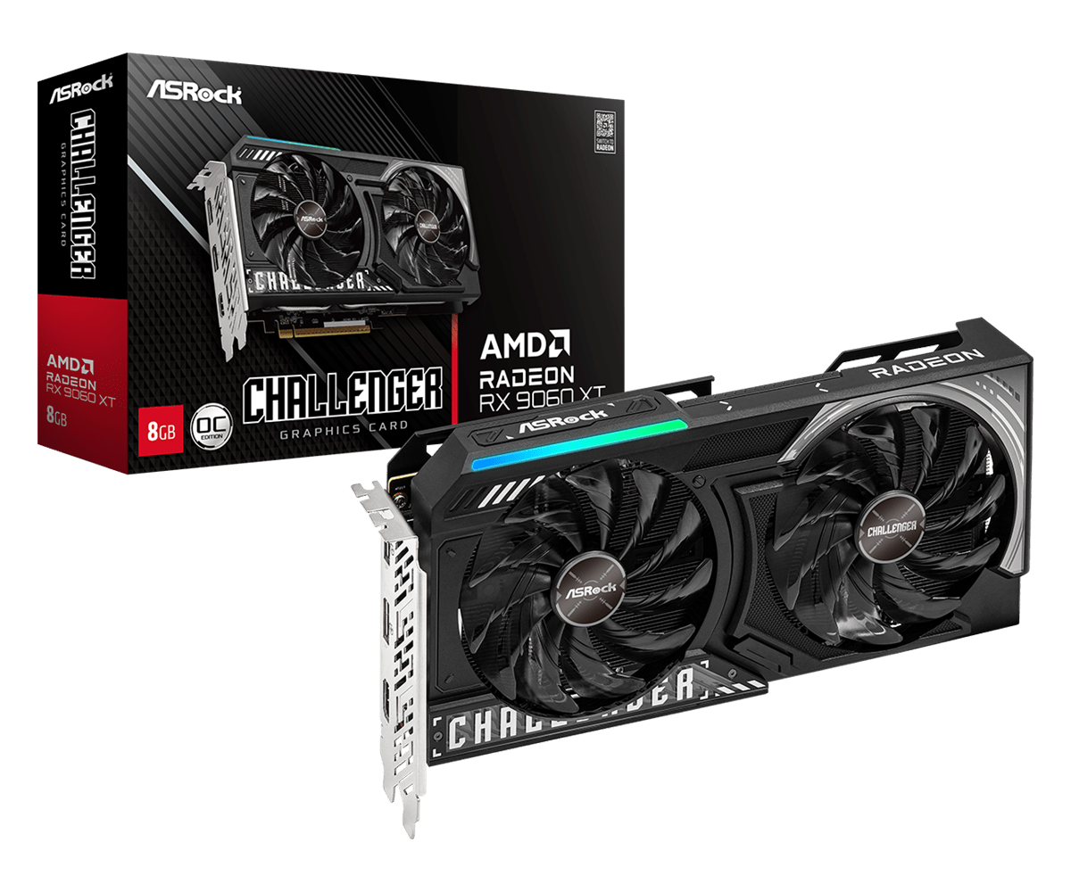 Grafička kartica ASRock, AMD Radeon RX 9060 XT Challenger 8GB OC, 8GB GDDR6, 1x HDMI, 2x DisplayPort, RX9060XT CL 8GO