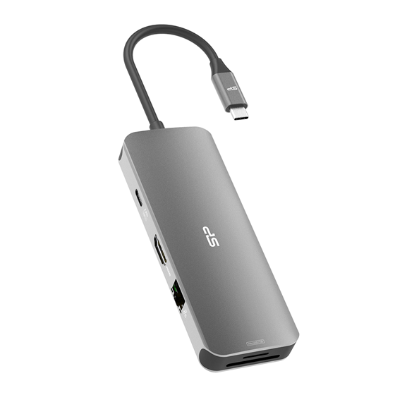 USB-C HUB Silicon Power SR30, 8u1 3x USB-A, 1x USB-C, 1x HDMI, 1x SD reader, 1x RJ45, PowerDelivery