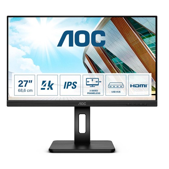 Monitor AOC 27P2C, 27" FHD, IPS, 75Hz 4ms, HDMI, DP, USB-C, USB, Pivot, AMD FreeSync, Zvučnici, Crni