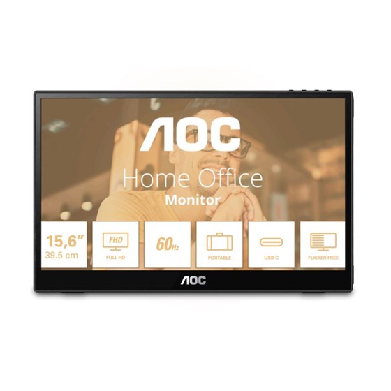 Monitor AOC 16T3EA, 15.6 " FHD, IPS, 60Hz, 4 ms, 1x USB-C, Crni