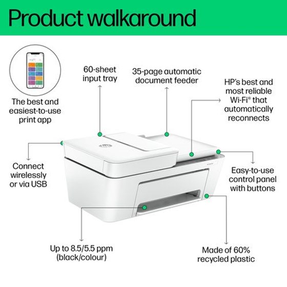 Multifunkcijski pisač HP DeskJet 4220e AiO Instant Ink, 1200 x 1200 dpi, 8.5 str/min, USB, WiFi, 588K4B