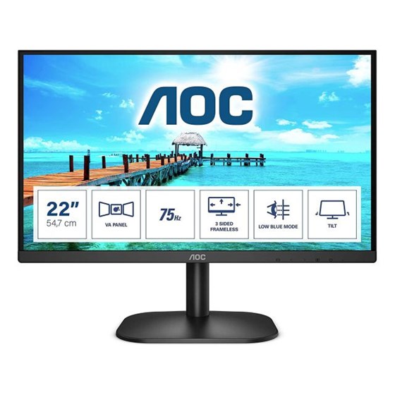 Monitor AOC 22B2H, 21.5" FHD, VA, 75Hz 4ms, HDMI, VGA, Crni