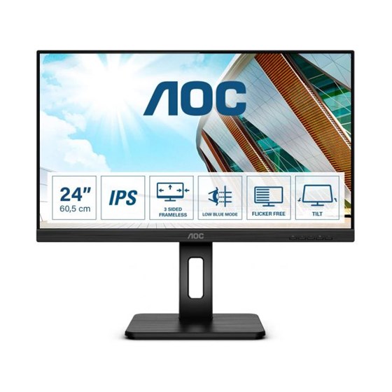 Monitor AOC 24P2Q, 23.8'' FHD, IPS, 75Hz 4ms, HDMI, DP, USB, VGA, DVI-D, Pivot, Zvučnici, Crni