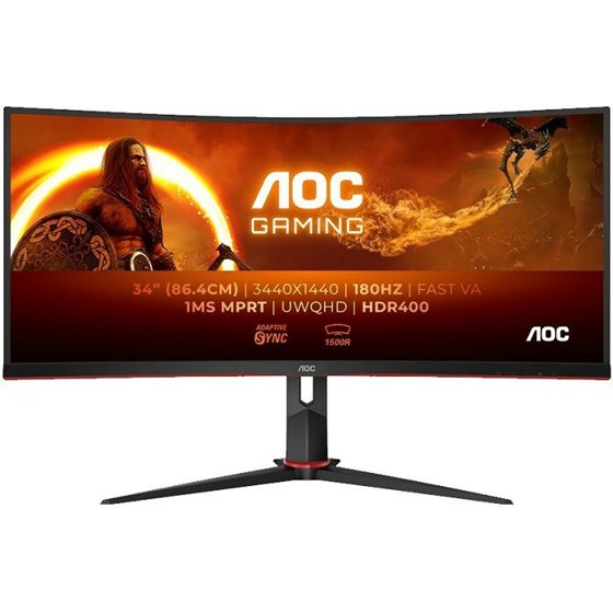 Monitor AOC CU34G2XP, 34" UWQHD, VA, 180Hz 1ms, DP, HDMI, AMD FreeSync, Zakrivljen, Crna