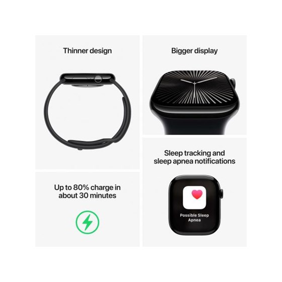 Apple Watch Series 10 GPS 46mm Jet Black Alu Case with Black Sport Band - M/L