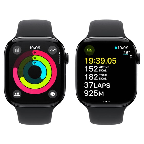 Apple Watch Series 10 GPS 46mm Jet Black Alu Case with Black Sport Band - M/L