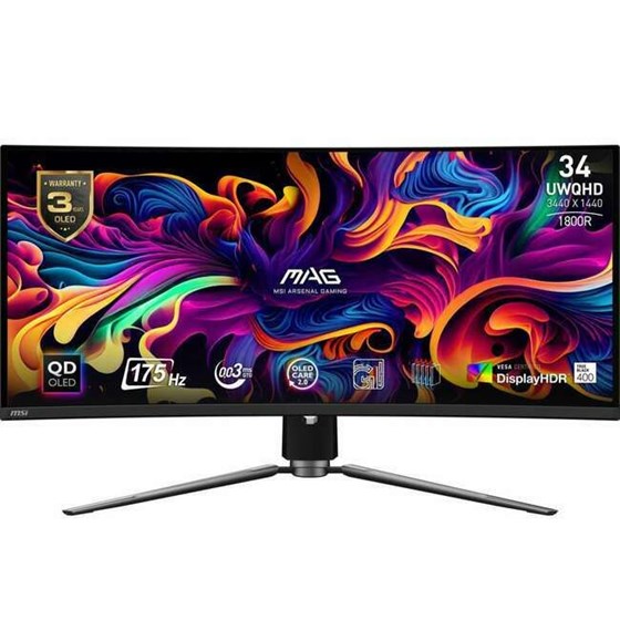 Monitor MSI MAG 341CQP QD-OLED, 34" UWQHD, QD-OLED, 175Hz, 0.03ms, HDR400 True Black, 2x HDMI, DP, Curved 1800R