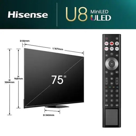 TV HISENSE 75U8NQ, 75" 4K UHD, ULED, Smart TV, 75U8NQ