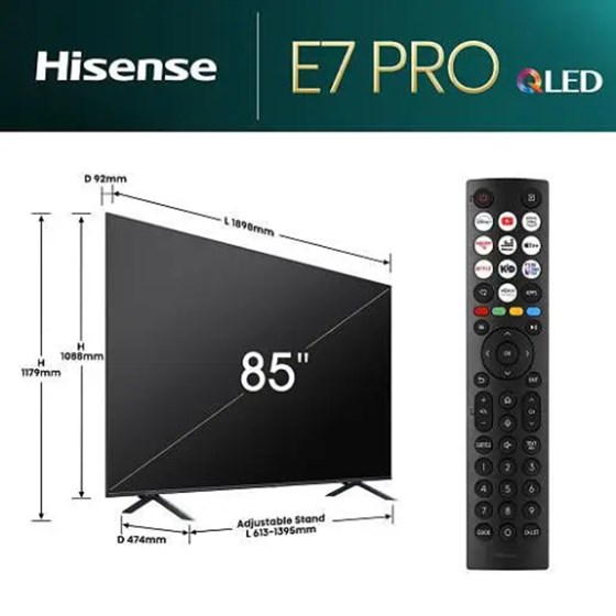 TV HISENSE 85E7NQ PRO, 85" 4K UHD, QLED, Smart TV, 85E7NQ PRO