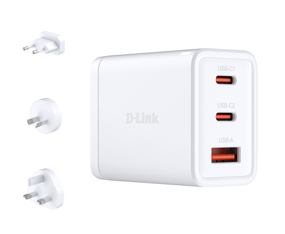 D-Link strujni punjač GaN 65W, PD3.0, USB-C×2/USB-A, AU, EU, UK, US adapteri za struju