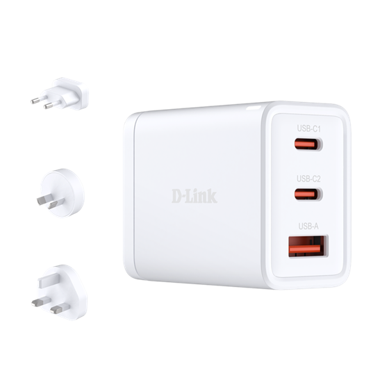 D-Link strujni punjač GaN 65W, PD3.0, USB-C×2/USB-A, AU, EU, UK, US adapteri za struju