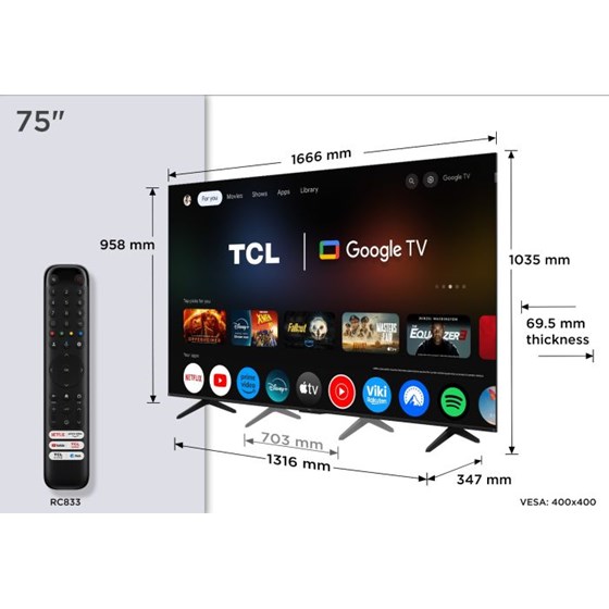 TV TCL 75P7K 75" 4K UHD, QLED,  Smart TV, 75P7K