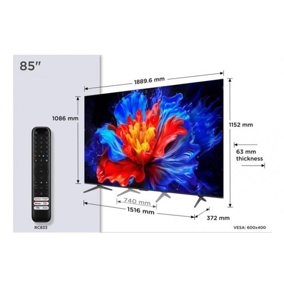 TV TCL 85P8K 85" 4K UHD, QLED,  Smart TV, 85P8K