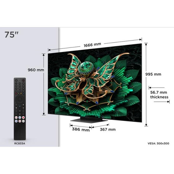 TV TCL 75C7K, 75" 4K UHD, minLED, Smart TV, 75C7K