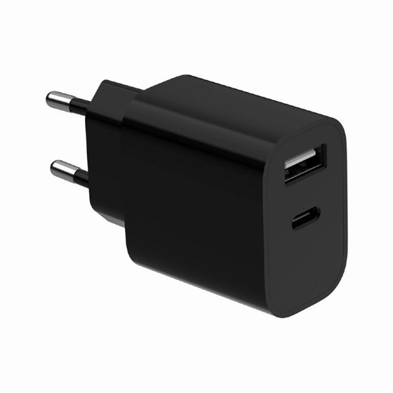 Univerzalni punjač 2.4A 2 port - USB A, USB C, Gembird crni, TA-UC-2AC12-01-BK