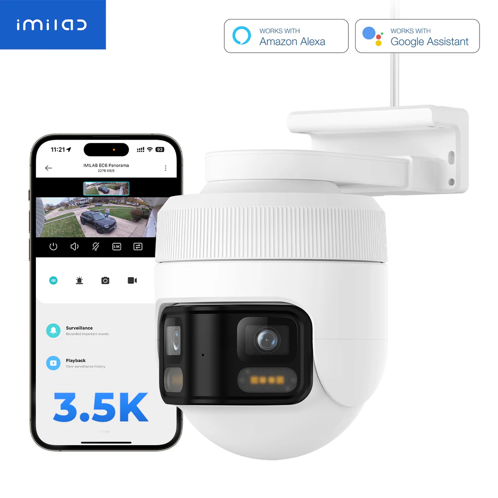 Imilab EC6 Panorama Smart WiFi 6 sigurnosna kamera, vanjska, 3.5K, 3MP×2, 180° Panoramic View, Color Night Vision, LAN, IP66, Mi Home/Xiaomi, Alexa &