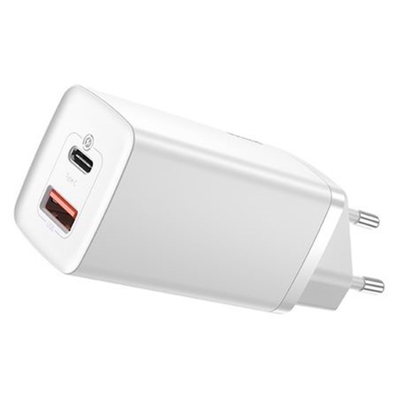 Univerzalni punjač za smartphone/tablet Baseus 2-port, 1x USB C 1x USB A, 65W, bijeli, CCGAN2L-B02