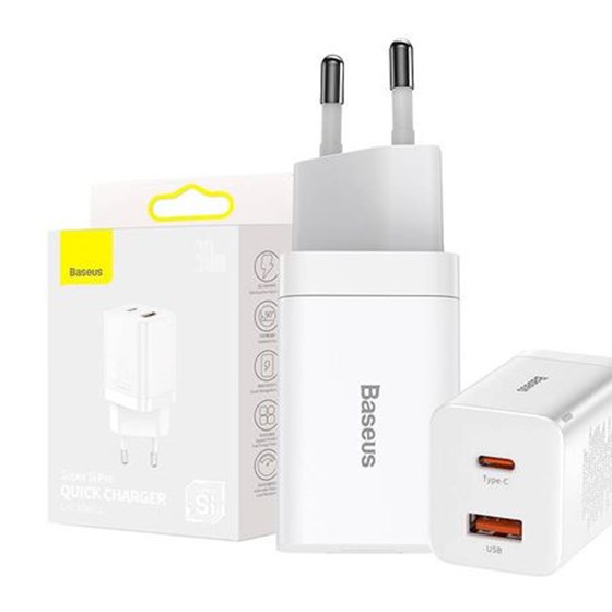 Univerzalni punjač za smartphone/tablet Baseus 2-port, 1x USB C 1x USB A, 30W, bijeli, CCGAN2L-B02