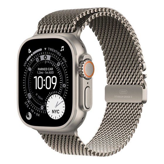 Apple Watch Ultra 3 Cellular 49mm Natural Titanium Case with Natural Titanium Milanese Loop - Medium