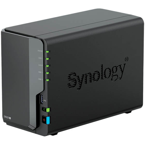 Synology DS225+ DiskStation 2-bay NAS server, 2.5"/3.5" HDD/SSD, 2GB DDR4, 1×G-LAN/1×2.5G-LAN, USB3.2×2