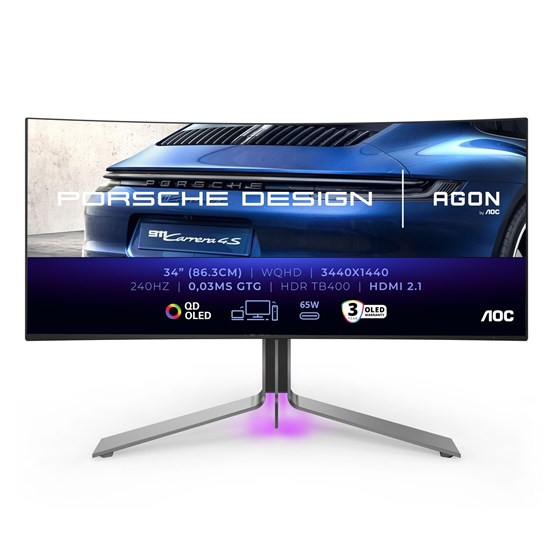 Monitor AOC AGON PD34 Porsche Design, 34" WQHD zakrivljeni , QD-OLED, 240Hz, 1xHDMI,1xDP