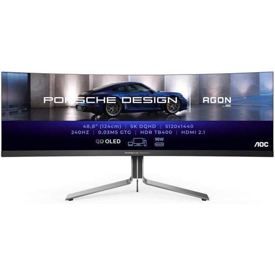 Monitor AOC AGON PD49 Porsche Design, 49" DQHD zakrivljeni , QD-OLED, 240Hz, 2xHDMI,1xDP, USB hub