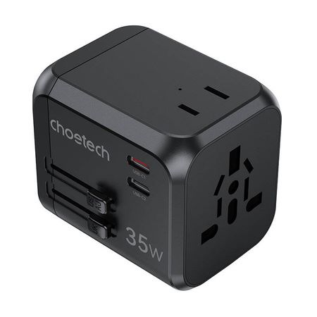 Putni punjač Choetech PD5008 travel charger, 3xUSB-A, 2xUSB-C, GaN, 35W, US/EU/UK/AU, crni