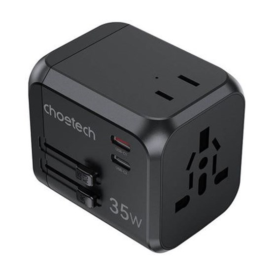 Putni punjač Choetech PD5008 travel charger, 3xUSB-A, 2xUSB-C, GaN, 35W, US/EU/UK/AU, crni