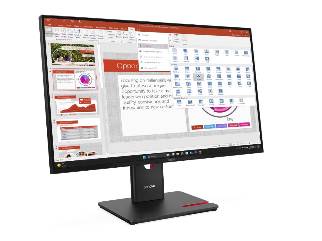 Monitor Lenovo ThinkVision T27i-40, 64A5MAT6EU, 27" FHD, 300cd/m2, IPS, 48-120Hz 4ms, USB, HDMI, DP, VGA, Pivot, Crni, 36mj