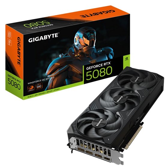 Grafička kartica Gigabyte, nVidia GeForce WINDFORCE OC SFF 5080, 16GB GDDR7, 1x HDMI, 3x DisplayPort P/N: GV-N5080WF3OC-16GD
