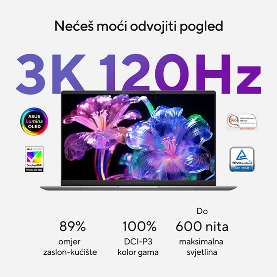Asus VivoBook S 15 OLED S5507QA-MA056W, 90NB14Q2-M00800, 15.6" 3K 120Hz, Snapdragon X Elite X1E, 32GB, 1TB SSD, W11H, Qualcomm Adreno GPU - izložbeni artikl