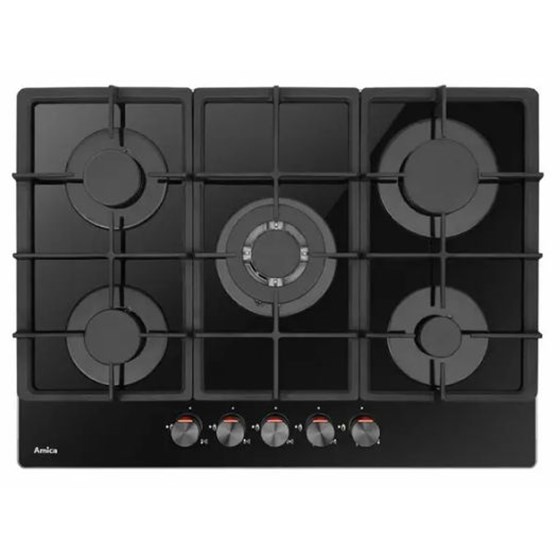 Amica Ploča za kuhanje PGCA7101ApB, 5 x plin, Wok, 70 cm, staklokeramika, crna