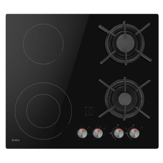 Amica Ploča za kuhanje VG 6022, staklokeramika, kombnirana 2 struja + 2 plin, crna