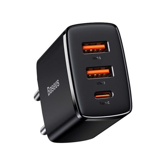 Univerzalni punjač Baseus Compact Quick Charger, 2x USB A, 1x USB C, 30W, crni, CCXJ-E01