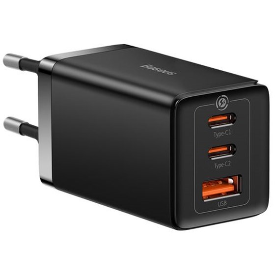 Univerzalni punjač za smartphone/tablet Baseus 65W Gan5 Pro 3-port, 2x USB C 1x USB A,+ USB C kabel 100W, crni CCGP120201