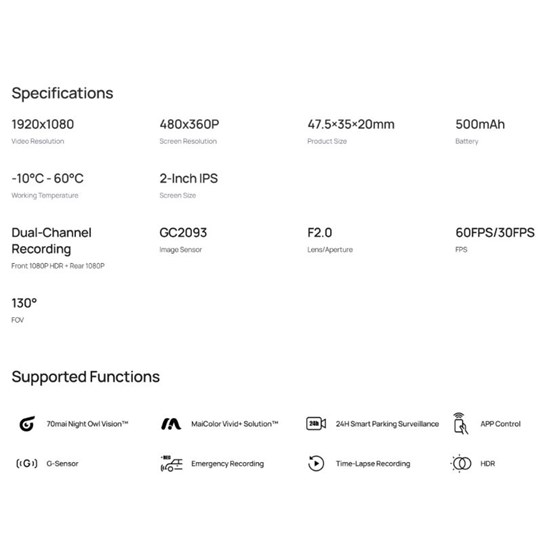 70Mai A200 Dash Cam auto kamera